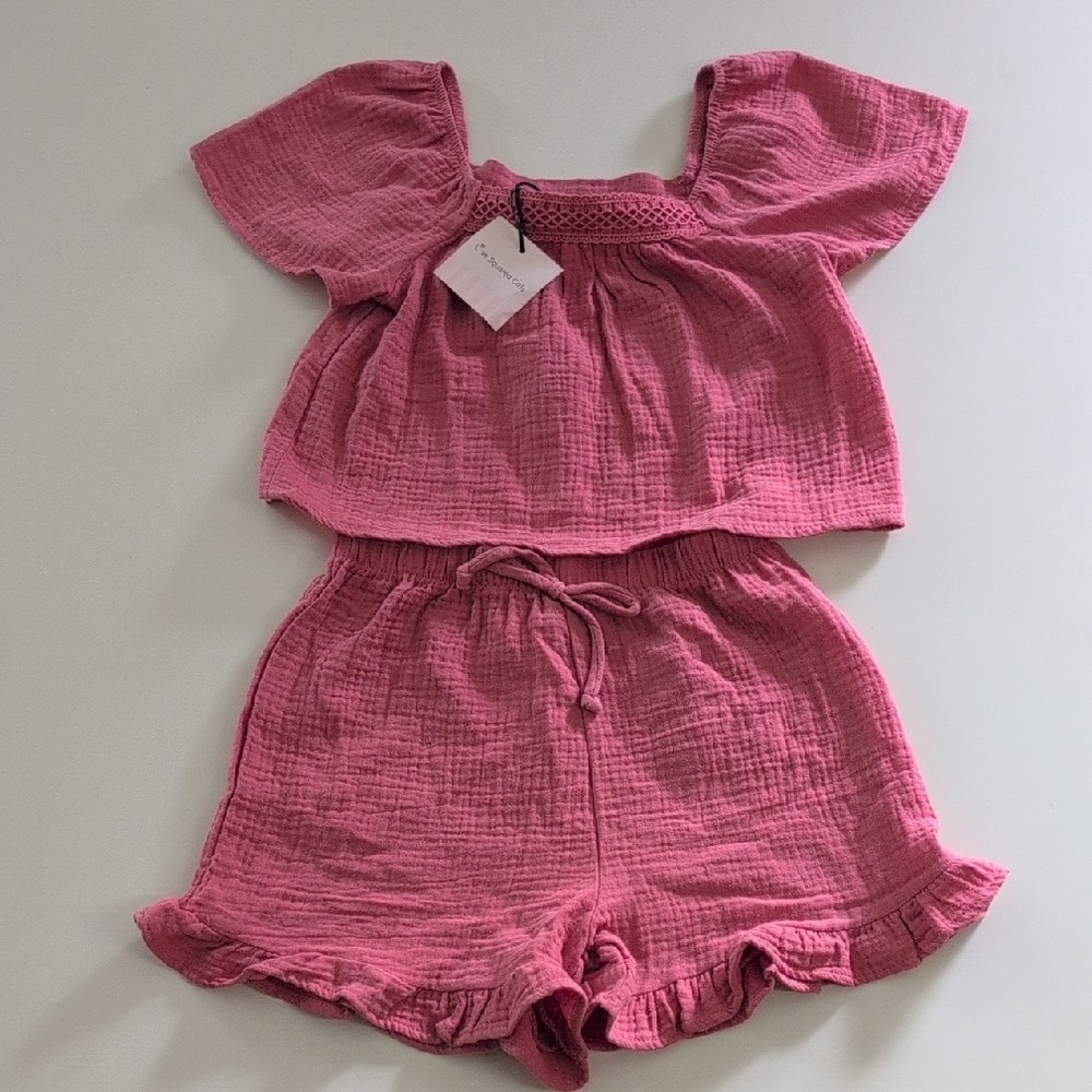 Girls Pink Gauze Drawstring Shorts - Unbranded